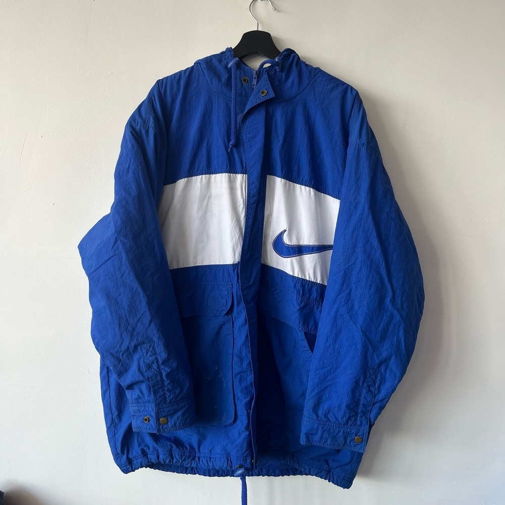 Vintage‎ Nike Jacket Mens XL Hooded Swoosh Windbreaker Distressed 90s Oversized